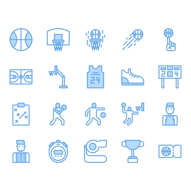 Basketbal apparatuur en activiteiten icon set