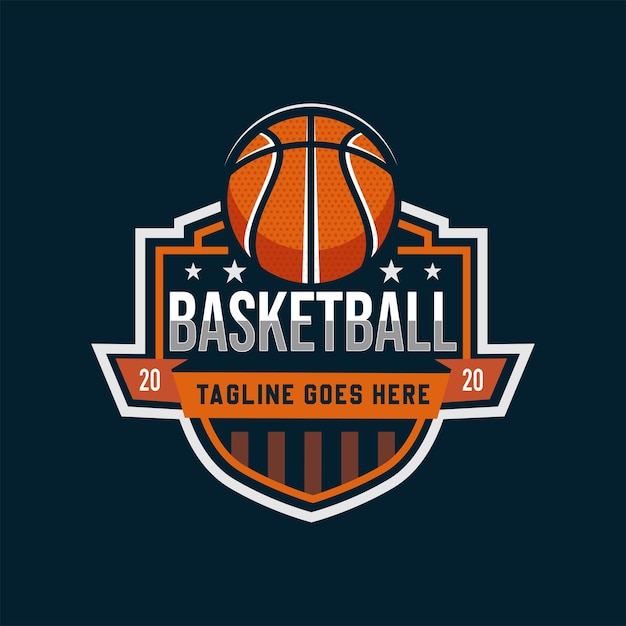 Basketbal club logo Basketbal club embleem ontwerpsjabloon op donkere achtergrond