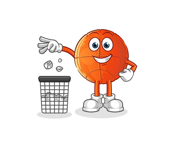 Basketbal Gooi vuilnis mascotte. cartoon vector