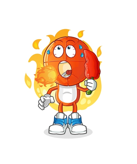 basketbal hoofd cartoon eet hete chili mascotte. cartoon vector