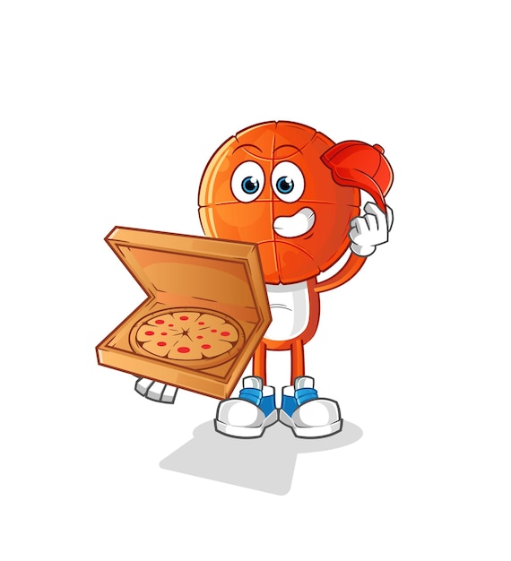 Basketbal hoofd cartoon pizza bezorger vector stripfiguur