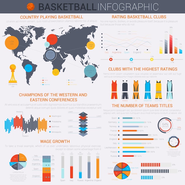 Basketbal infochart of infographic sjabloon