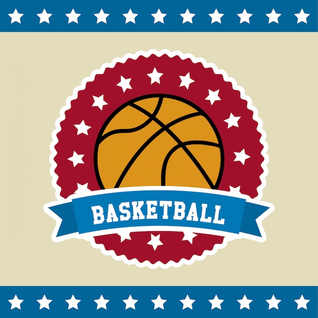 Basketbal label over vlag achtergrond vectorillustratie