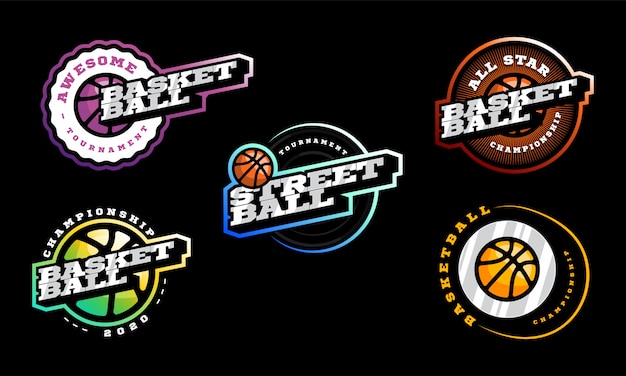 Basketbal logo set. Moderne professionele typografie sport retro