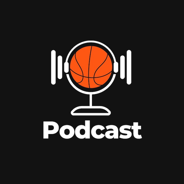 Basketbal met koptelefoon en microfoon Logo-ontwerp Geschikt voor basketbal Sport Streaming Podcast
