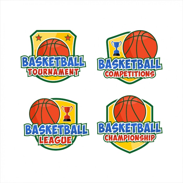 Basketbal platte logo's illustratie set