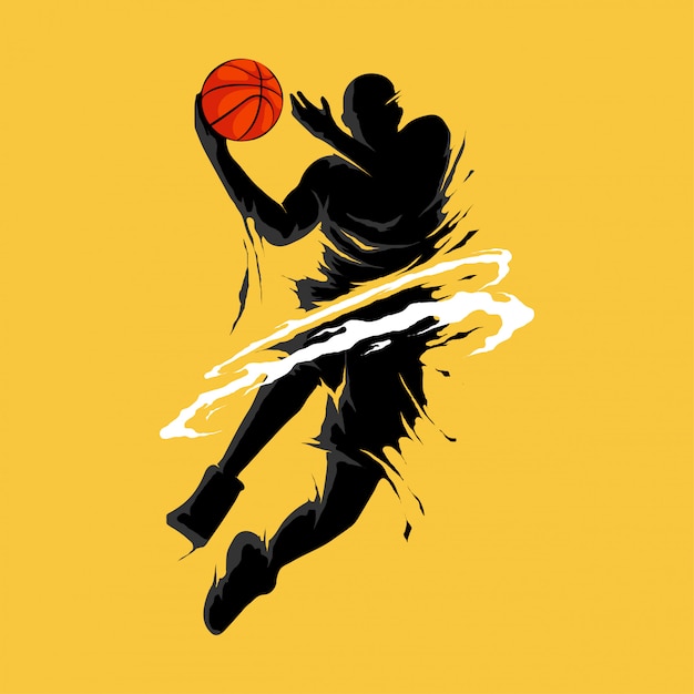 basketbal slam dunk vlam silhouet speler