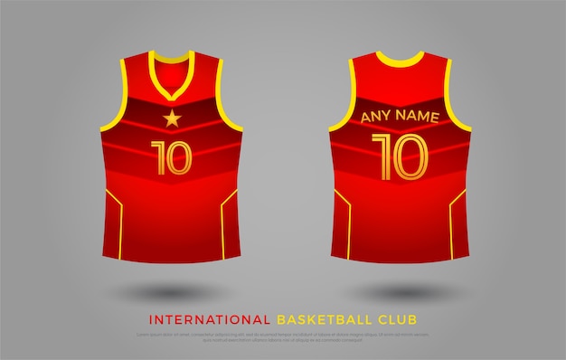 Basketbal t-shirt ontwerp uniforme set van de kit. basketbal jersey sjabloon. rood en geel