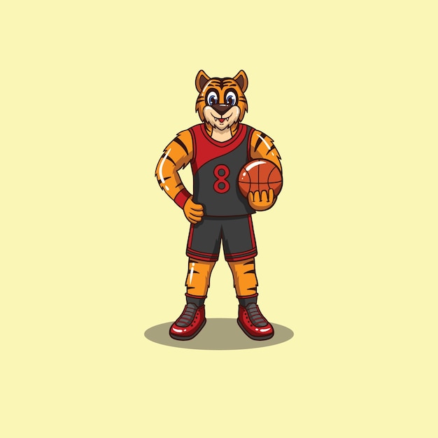 Basketbal Tijger Mascotte Cartoon