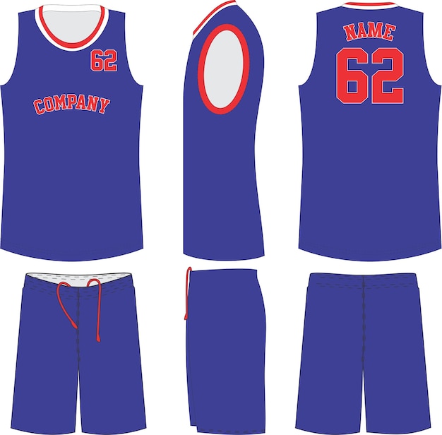 Basketbal Uniform Shorts Sjabloon voor Basketbal Club Voor- en Achteraanzicht Sport Jersey