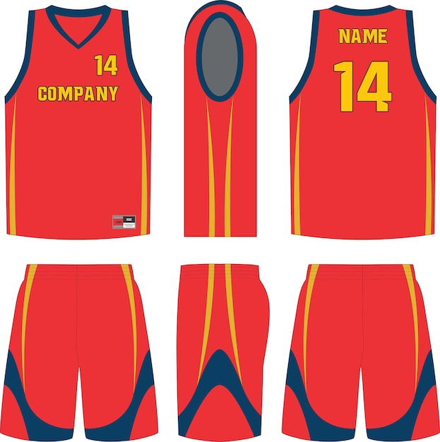 Basketbal Uniform Shorts Sjabloon voor Basketbal Club Voor- en Achteraanzicht Sport Jersey