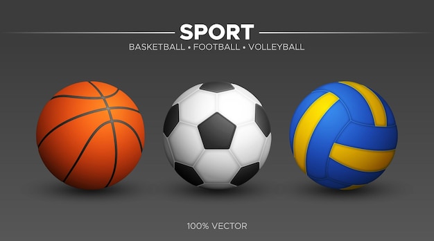 Vector basketbal voetbal volleybal voetbal ballen mockup 3d-vector sport illustratie geïsoleerd op black