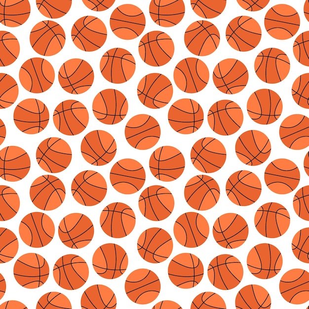 Vector basketbalachtergrond naadloos sportenpatroon met oranje ballen voor basketbalspel platte vectorillustratie