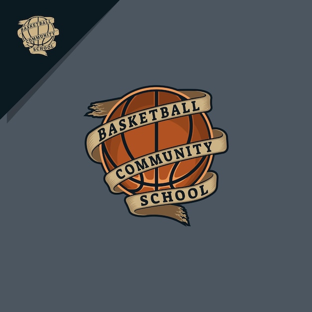 basketbalillustratie met rond lint voor embleemlogo