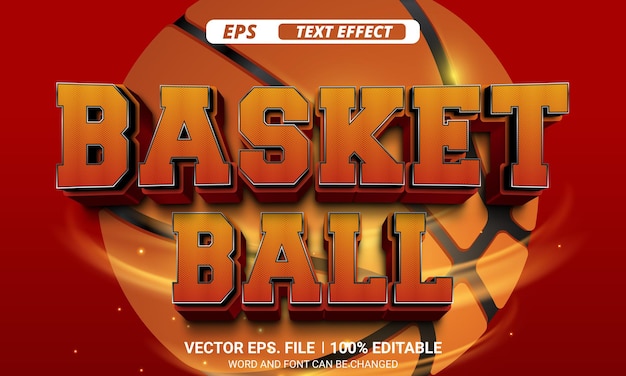 Basketball 3d editable vector text effect on red background and basketball