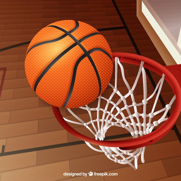 Vector basketball ball background in a basket