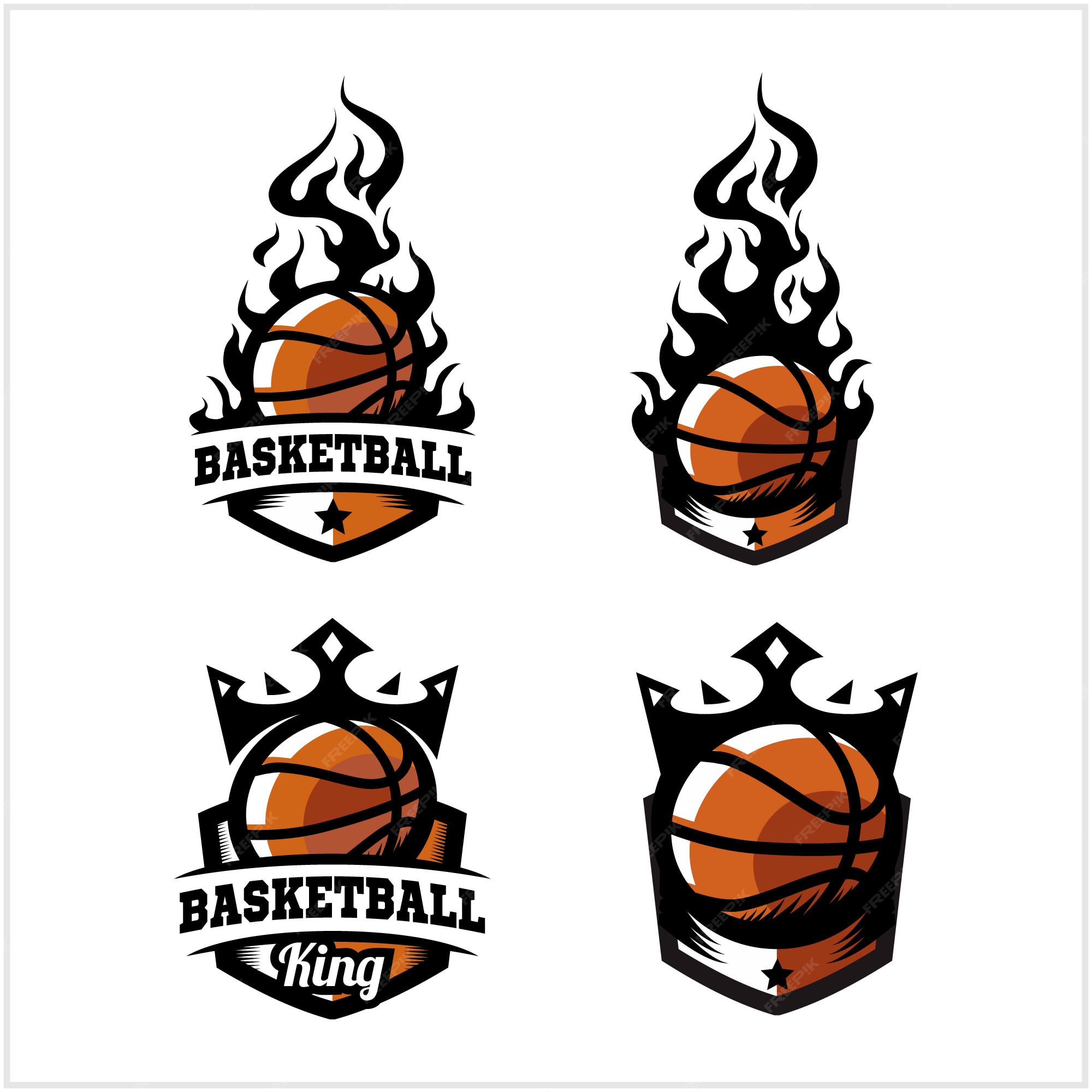 Premium Vector | Basketball ball fire and king badge logo