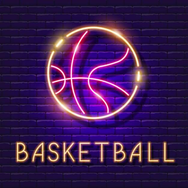 Icona al neon della palla da basket illustrazione vettoriale per il design