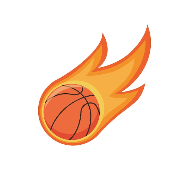 Баскетбольный мяч быстро летит в пламени плоской векторной иллюстрации Изолированный элемент значка спортивного снаряжения