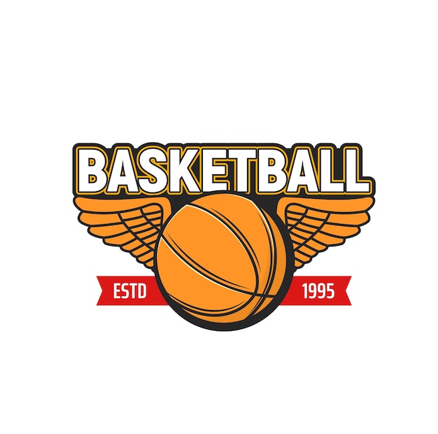 Vector basketball ball with wings icon of sport game