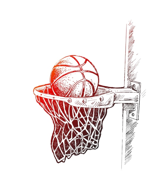 Gioco del cerchio del canestro da basket illustrazione vettoriale di schizzo disegnato a mano