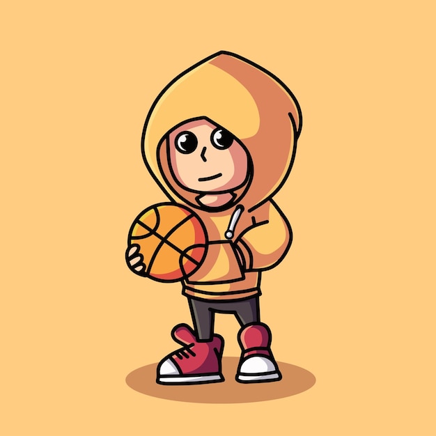 Vettore logo dell'illustrazione del fumetto del ragazzo di pallacanestro