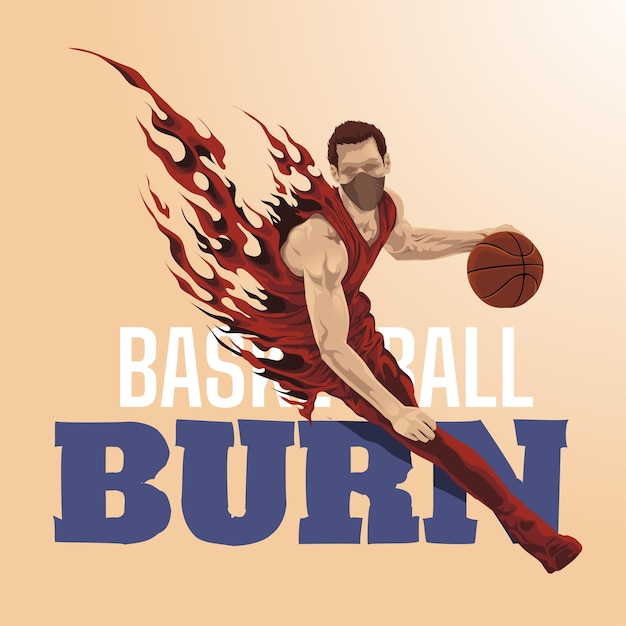 Vector basketball burning flame player