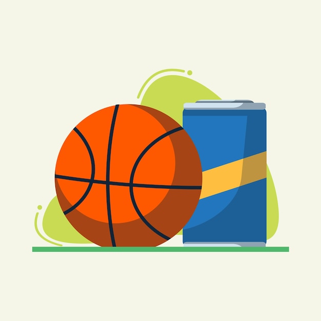 basketball and canned drink flat illustration