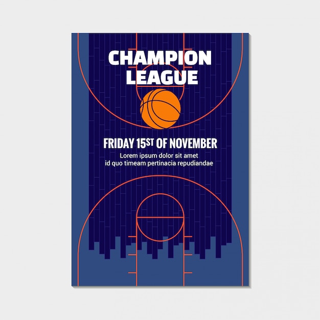 Vector basketball champion league poster, sport event announcement