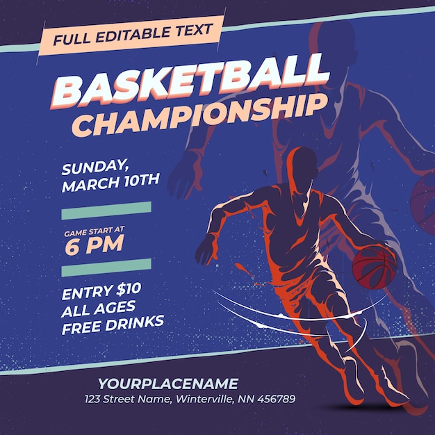 Basketball championship retro design template