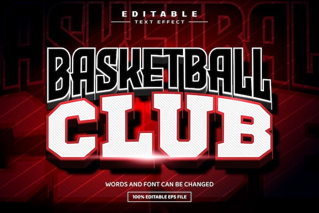 Vettore modello di effetto di testo modificabile 3d del club di basket