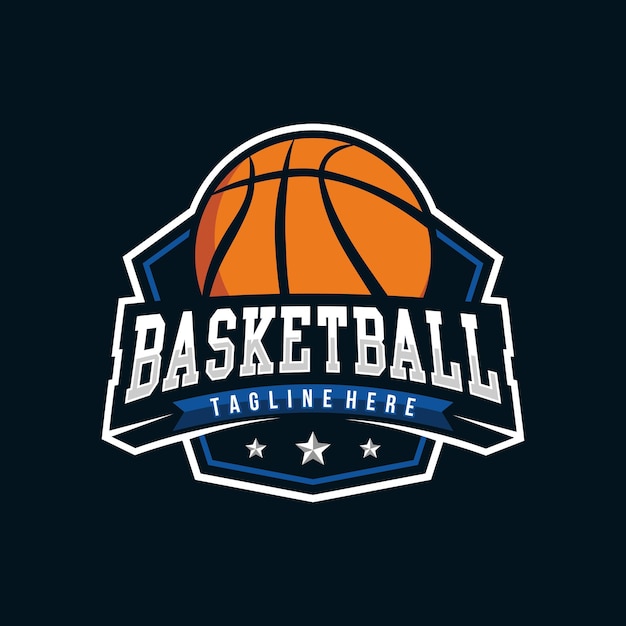 Basketball club logo Basketball club emblem design template on dark background