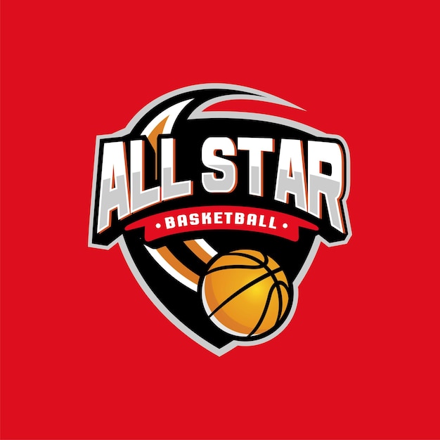 Вектор Эмблема логотипа баскетбольного клуба со значком спортивного мяча