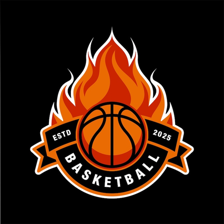 Vector basketball club logo on fire emblem designs with ball sport badge vector illustration