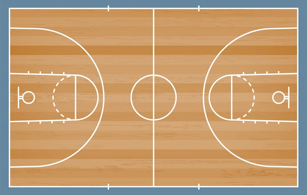 Basketball court floor with line pattern on wood background.