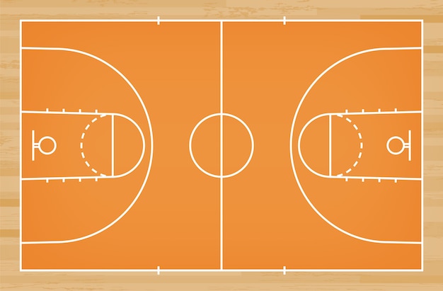 Basketball court floor with line on wood pattern background.