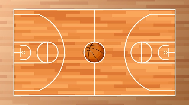 Vector basketball court floor with line on wood texture background