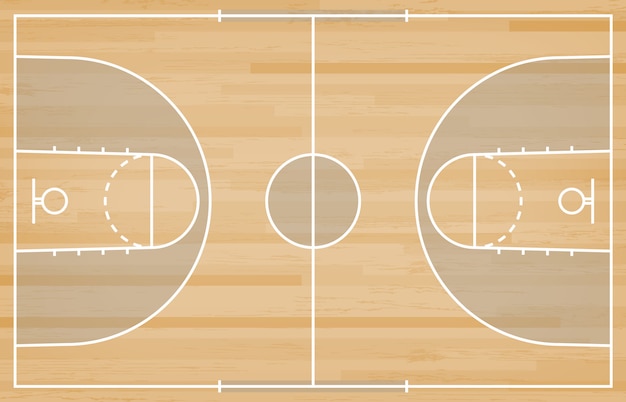Pavimento del campo da pallacanestro con la linea sul fondo di legno di struttura