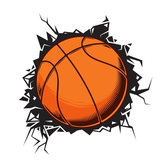 Basketball cracked wall basketball club graphic design logos or icons vector illustrationxD