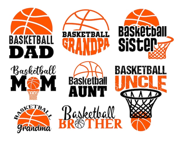 Basketball dad mom grandpa grandma brother sister T shirt Design Bundle Basketball shirt Vector