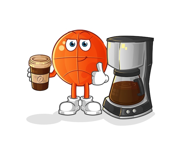 Basketball drinking coffee illustration. character 