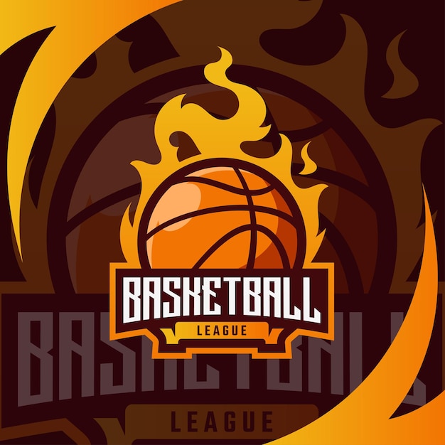 Logo del torneo del campionato di esport di basket vettore premium