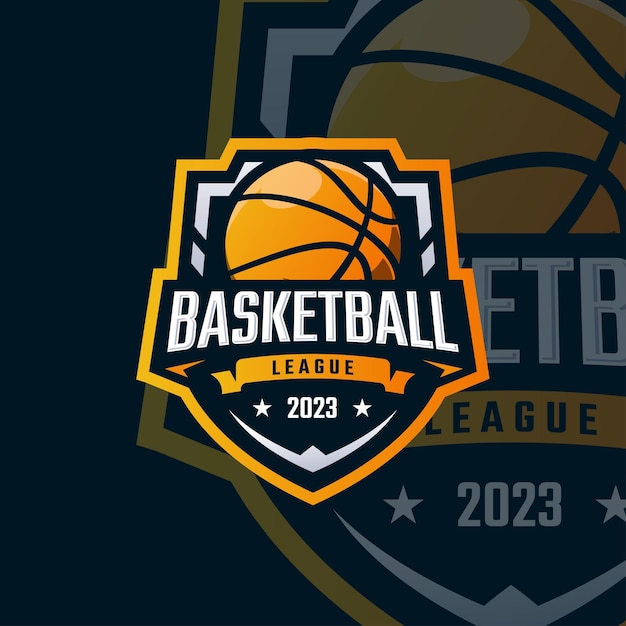 Vettore logo del torneo del campionato di esport di basket vettore premium