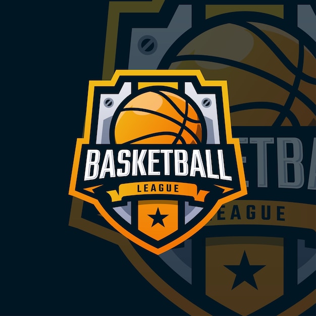 Vettore logo del torneo del campionato di esport di basket vettore premium