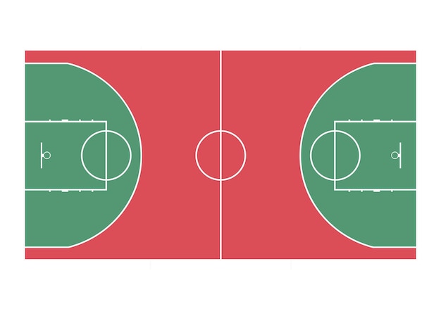 Vector basketball field layout with markings. top view. red and green floor.