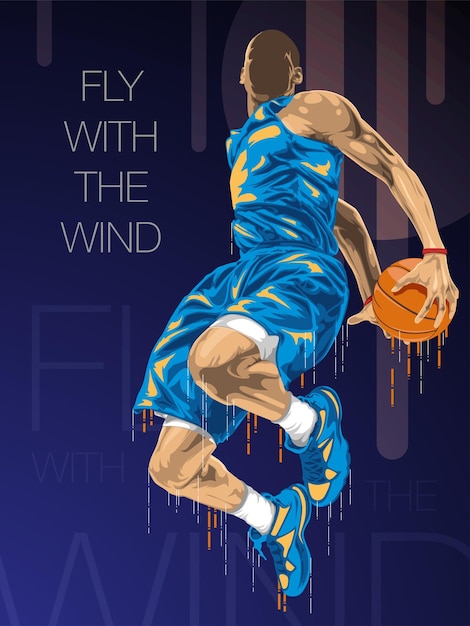 Vector basketball fly with the wind