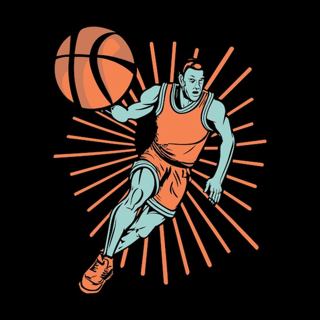 Vettore basket divertente giocatore di basket per bambini design retrò vintage tshirt da basket