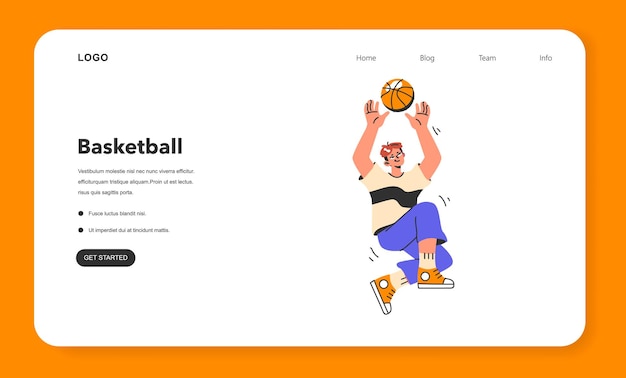 バスケットボール ゲームの Web バナーまたはランディング ページ 試合中のチーム プレーヤー