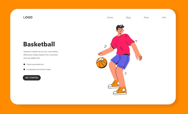 ベクトル バスケットボール ゲームの web バナーまたはランディング ページ 試合中のチーム プレーヤー