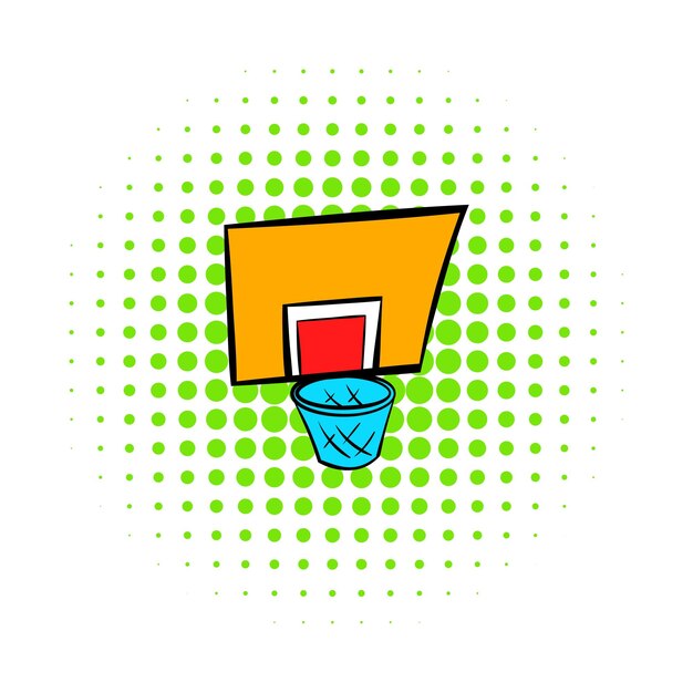Vettore icona di obiettivo di basket in stile fumetto su sfondo bianco